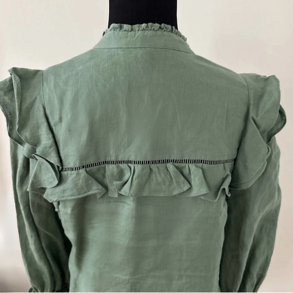 Veronica Beard Ruffled Button-Front Green Blouse - Picture 5 of 7